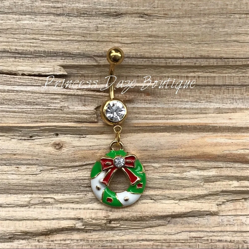 Gold Holiday Wreath‎ Belly Button Ring